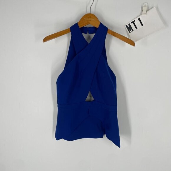 BCBGMaxazria blue halter top open back sz S - Picture 2 of 14